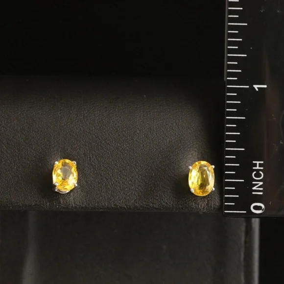 Vintage 14K White Gold Yellow Sapphire Stud Earrings - Picture 3 of 5